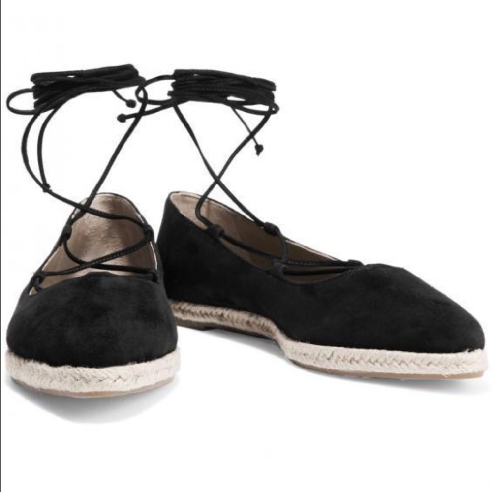 Michael Kors Collection Black Suede Espadrille Lace-Up Flats